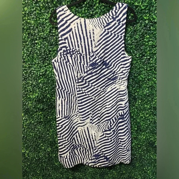 Banana Republic Navy Blue White Stripe Drape Neck Sleeveless Dress - Size 16 - Picture 6 of 8